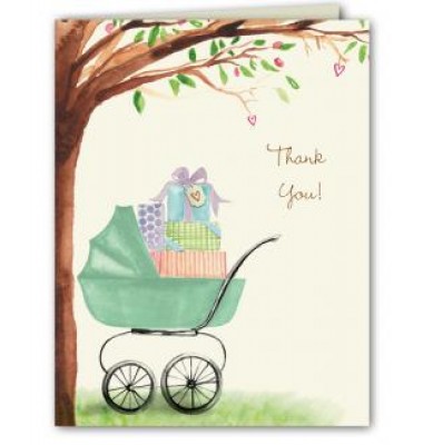 Baby Shower Thank You Cards, Bassinet Green